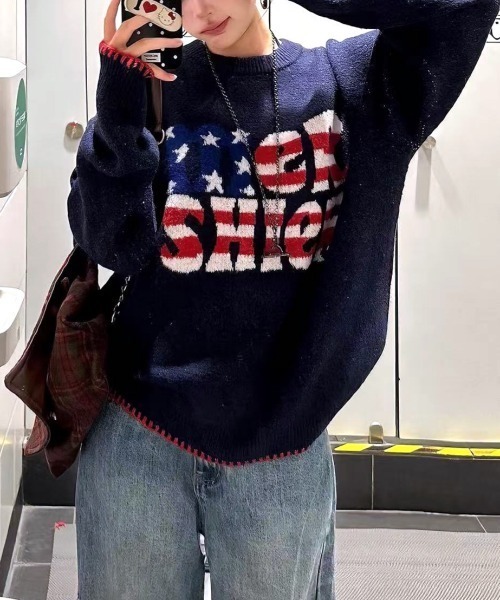 SHEENA(シーナ)の「アメリカンロゴニットプルオーバー(ニット/セーター・レディース・ネイビー/グレー・M)」の8枚目の写真