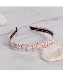 MAIA（マイア）の「Tweed Pearl Headband P-Pink（ヘアバンド）」