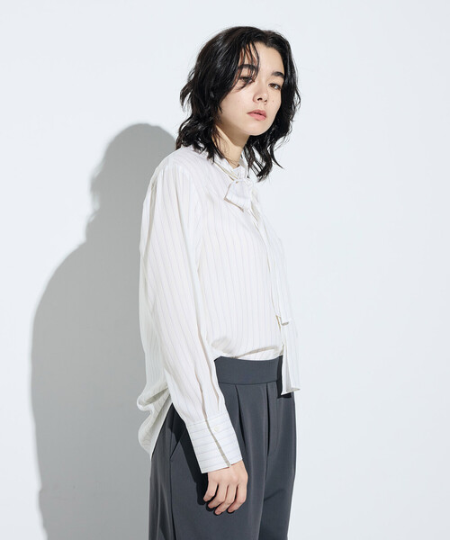 COMME CA(コムサ)の「リヨセルストライプ ボウタイブラウス(シャツ/ブラウス・レディース・ライトグレー/クリーム・9号/11号)」の5枚目の写真