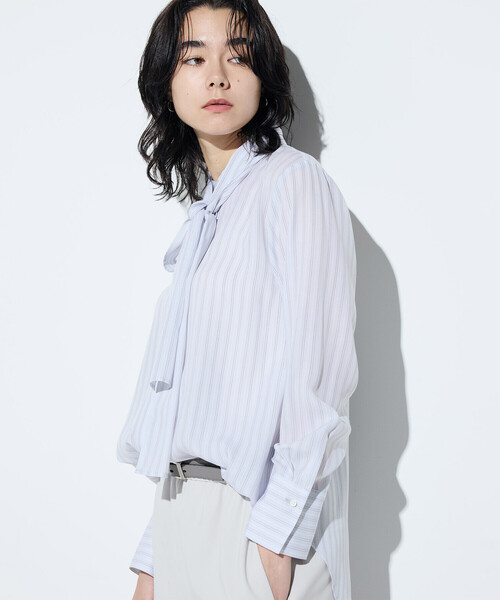 COMME CA(コムサ)の「リヨセルストライプ ボウタイブラウス(シャツ/ブラウス・レディース・ライトグレー/クリーム・9号/11号)」の22枚目の写真