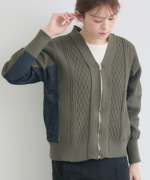 KATHARINE ROSS(キャサリンロス)の「【KATHARINE ROSS】ケーブルドッキングブルゾン(ニット/セーター・レディース・ブラック/カーキ・FREE)」の2枚目の写真