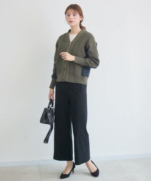 KATHARINE ROSS(キャサリンロス)の「【KATHARINE ROSS】ケーブルドッキングブルゾン(ニット/セーター・レディース・ブラック/カーキ・FREE)」の3枚目の写真