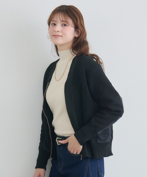 KATHARINE ROSS(キャサリンロス)の「【KATHARINE ROSS】ケーブルドッキングブルゾン(ニット/セーター・レディース・ブラック/カーキ・FREE)」の9枚目の写真