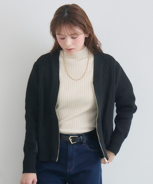 KATHARINE ROSS(キャサリンロス)の「【KATHARINE ROSS】ケーブルドッキングブルゾン(ニット/セーター・レディース・ブラック/カーキ・FREE)」の8枚目の写真