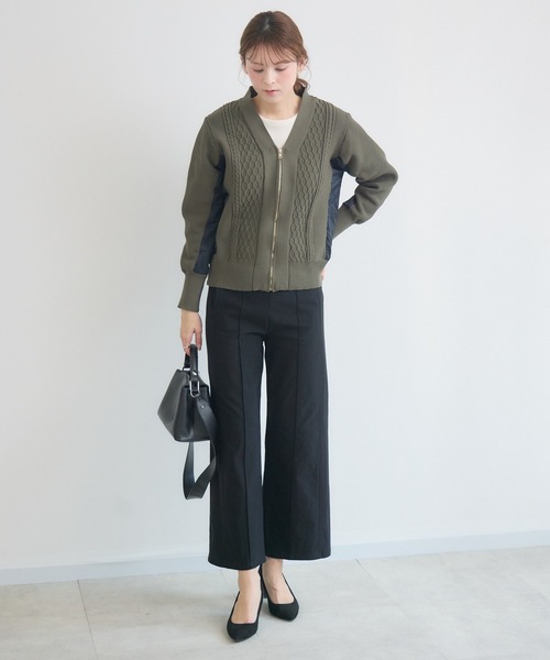 KATHARINE ROSS(キャサリンロス)の「【KATHARINE ROSS】ケーブルドッキングブルゾン(ニット/セーター・レディース・ブラック/カーキ・FREE)」の4枚目の写真