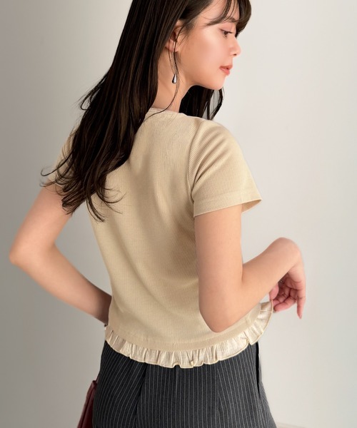 mily bilet(ミウィビレット)の「【mily bilet】きゅっと結んで、ふわっとフリル。レイヤード風レースアップトップス(半袖)(Tシャツ/カットソー・レディース・杢グレー/オフホワイト/ブラック・X-LARGE/SMALL/MEDIUM/LARGE)」の21枚目の写真