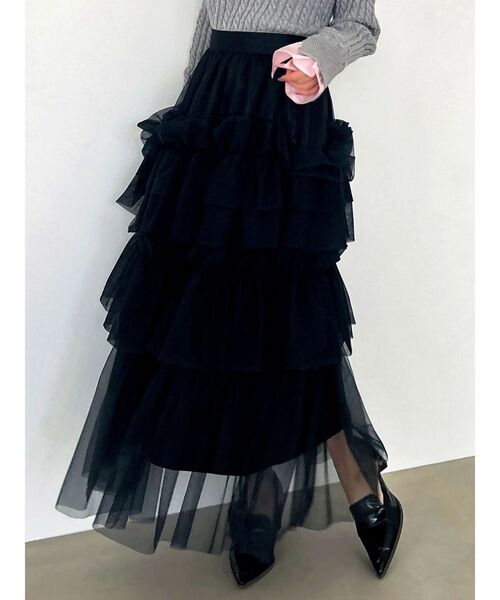 dazzlin（ダズリン）の「スーパーボリュームギャザースカート（スカート・レディース・オフホワイト/ブラック・SMALL/MEDIUM）」の2枚目の写真