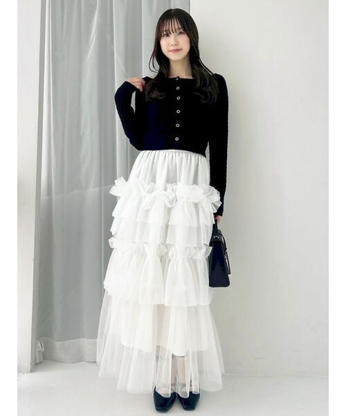 dazzlin（ダズリン）の「スーパーボリュームギャザースカート（スカート・レディース・オフホワイト/ブラック・SMALL/MEDIUM）」の6枚目の写真