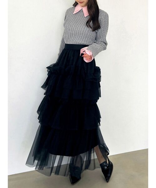 dazzlin（ダズリン）の「スーパーボリュームギャザースカート（スカート・レディース・オフホワイト/ブラック・SMALL/MEDIUM）」の7枚目の写真