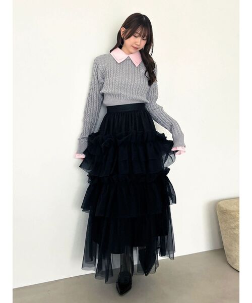 dazzlin（ダズリン）の「スーパーボリュームギャザースカート（スカート・レディース・オフホワイト/ブラック・SMALL/MEDIUM）」の8枚目の写真