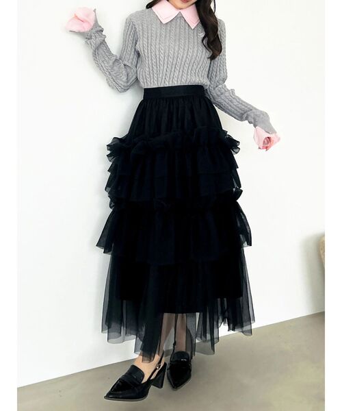 dazzlin（ダズリン）の「スーパーボリュームギャザースカート（スカート・レディース・オフホワイト/ブラック・SMALL/MEDIUM）」の9枚目の写真