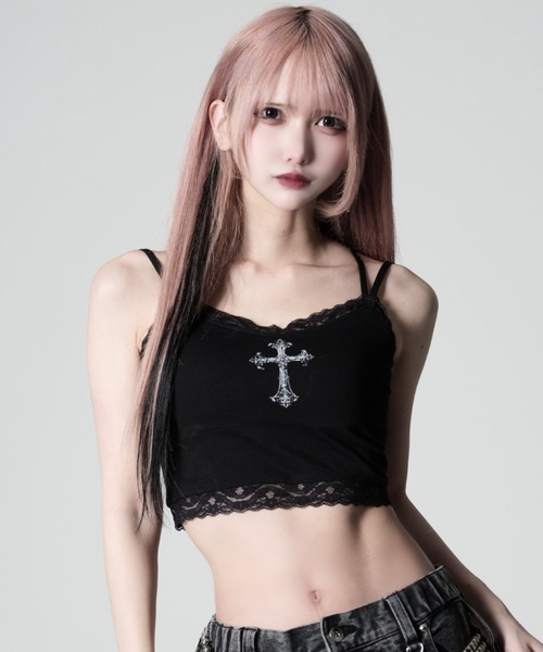 REFLEM(レフレム)の「『REFLEM/レフレム』レース使いキャミソール(キャミソール・レディース・ホワイト/ブラック・FREE)」の1枚目の写真