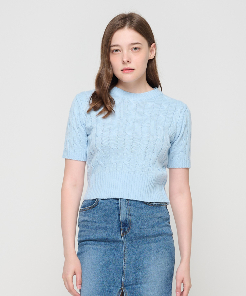 ROIDESROIS（ロワデロワ）の「ケーブル編み半袖クロップニット（スカイブルー）（ニット/セーター・レディース・その他・FREE）」の2枚目の写真