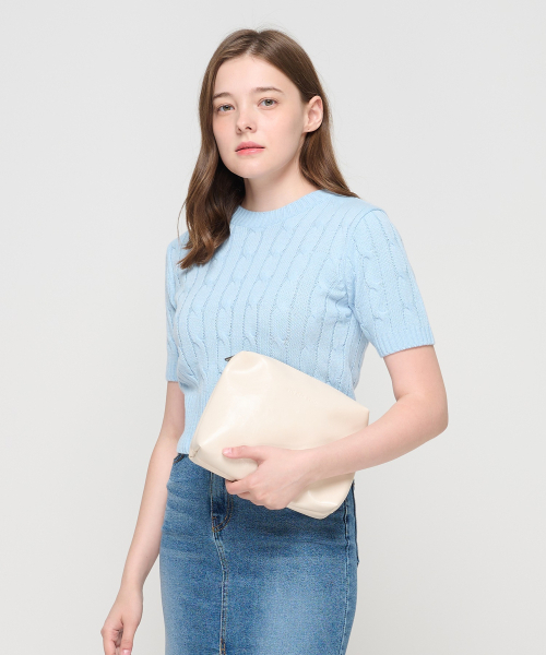 ROIDESROIS（ロワデロワ）の「ケーブル編み半袖クロップニット（スカイブルー）（ニット/セーター・レディース・その他・FREE）」の3枚目の写真