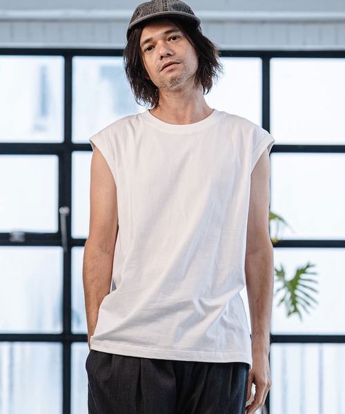 CAMBIO(カンビオ)の「mta598- Tight Tension Sleeveless Cut sew ノースリーブTシャツ(AI-261-007)(タンクトップ・メンズ・ホワイト/ブラック・S/M/L)」の3枚目の写真