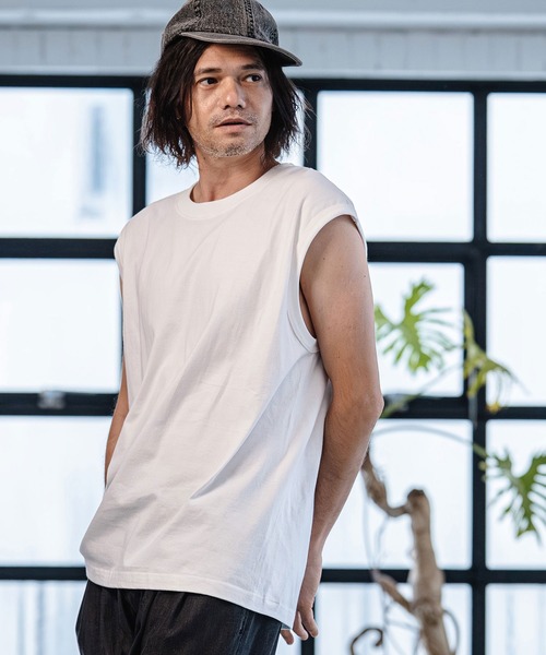 CAMBIO(カンビオ)の「mta598- Tight Tension Sleeveless Cut sew ノースリーブTシャツ(AI-261-007)(タンクトップ・メンズ・ホワイト/ブラック・S/M/L)」の4枚目の写真