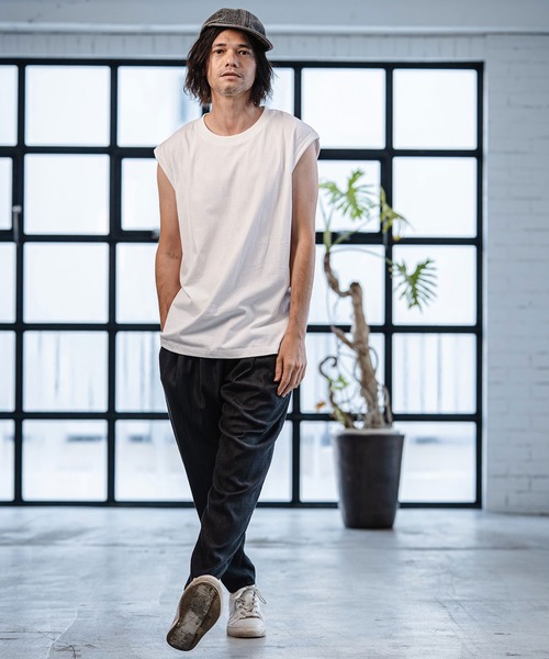 CAMBIO(カンビオ)の「mta598- Tight Tension Sleeveless Cut sew ノースリーブTシャツ(AI-261-007)(タンクトップ・メンズ・ホワイト/ブラック・S/M/L)」の6枚目の写真