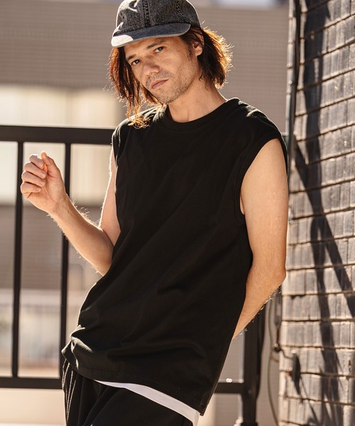 CAMBIO(カンビオ)の「mta598- Tight Tension Sleeveless Cut sew ノースリーブTシャツ(AI-261-007)(タンクトップ・メンズ・ホワイト/ブラック・S/M/L)」の9枚目の写真