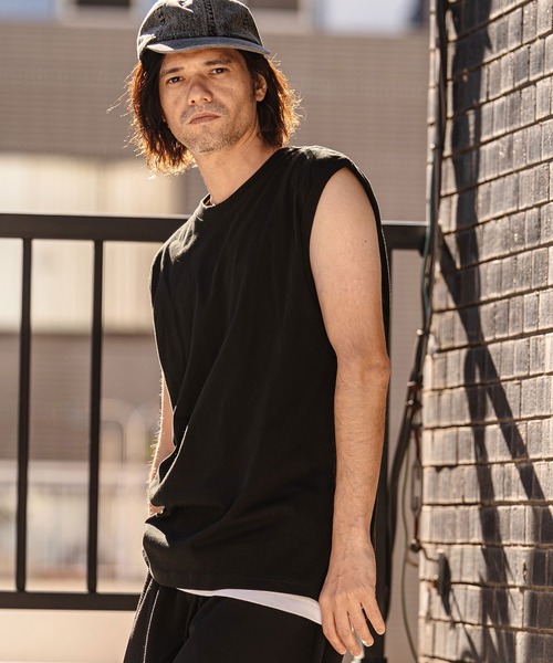 CAMBIO(カンビオ)の「mta598- Tight Tension Sleeveless Cut sew ノースリーブTシャツ(AI-261-007)(タンクトップ・メンズ・ホワイト/ブラック・S/M/L)」の10枚目の写真