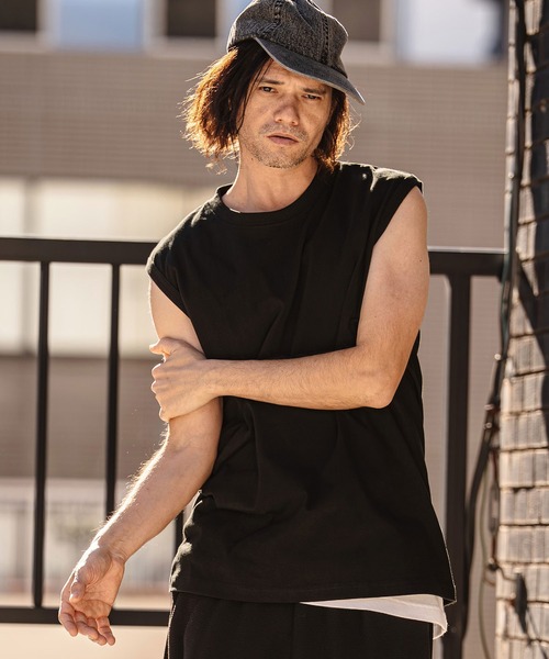 CAMBIO(カンビオ)の「mta598- Tight Tension Sleeveless Cut sew ノースリーブTシャツ(AI-261-007)(タンクトップ・メンズ・ホワイト/ブラック・S/M/L)」の11枚目の写真