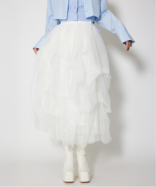 rienda(リエンダ)の「ランダムタックチュールスカート① 春服(スカート・レディース・ライトブルー/ピンク/ホワイト・SMALL/MEDIUM)」の1枚目の写真