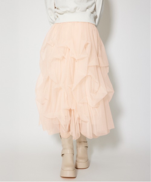 rienda(リエンダ)の「ランダムタックチュールスカート① 春服(スカート・レディース・ライトブルー/ピンク/ホワイト・SMALL/MEDIUM)」の2枚目の写真