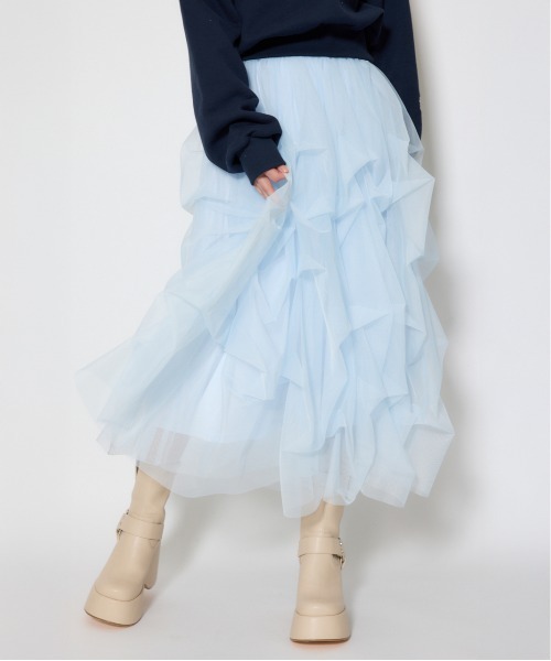rienda(リエンダ)の「ランダムタックチュールスカート① 春服(スカート・レディース・ライトブルー/ピンク/ホワイト・SMALL/MEDIUM)」の3枚目の写真