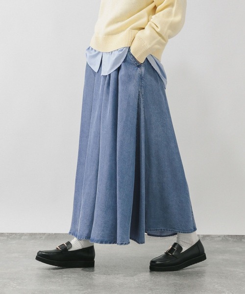 GLOBAL WORK（グローバルワーク）の「エアリーリラックスデニムスカート/636807（デニムスカート・レディース・ブルー系その他/ブラック系その他・REGULAR/SHORT）」の2枚目の写真