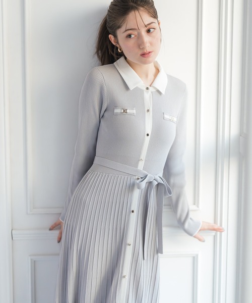 2026春夏新作 襟付きバイカラーニットワンピース（ワンピース）｜MISCH