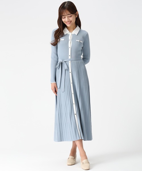 2026春夏新作 襟付きバイカラーニットワンピース（ワンピース）｜MISCH