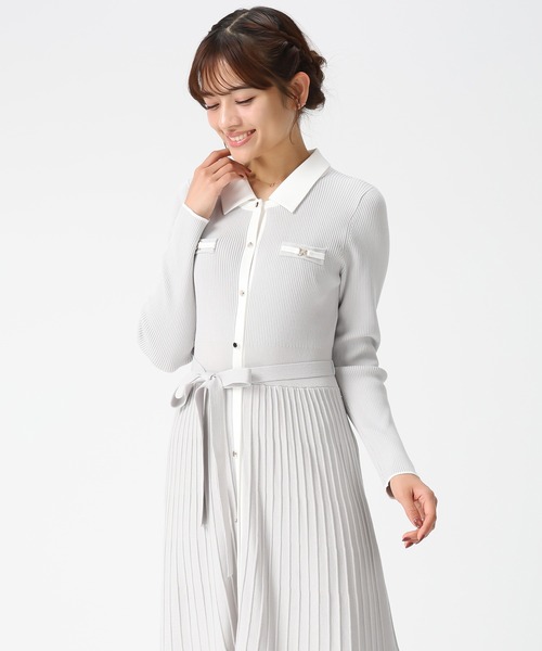 2026春夏新作 襟付きバイカラーニットワンピース（ワンピース）｜MISCH