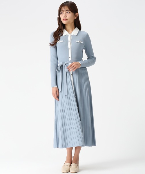 2026春夏新作 襟付きバイカラーニットワンピース（ワンピース）｜MISCH