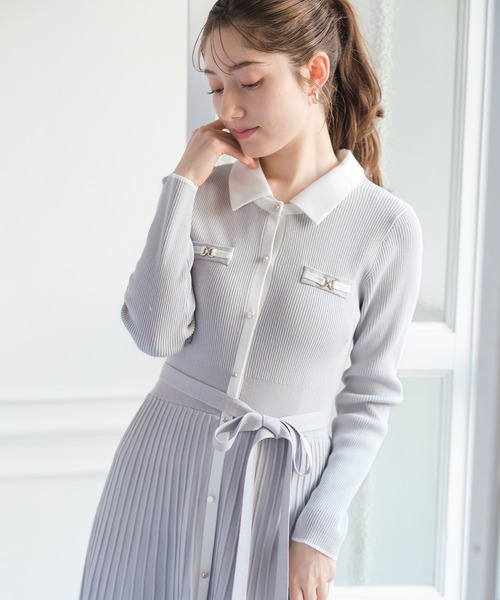 2026春夏新作 襟付きバイカラーニットワンピース（ワンピース）｜MISCH