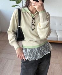 【set item】sheer layered knit polo shirt / シアーレイヤードポロニットセット