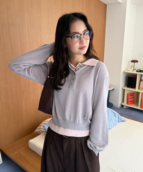 MUHET(ミュエータ)の「【set item】sheer layered knit polo shirt / シアーレイヤードポロニットセット(ポロシャツ・レディース・アイボリー/グレー/ブラウン/ネイビー・FREE)」の7枚目の写真