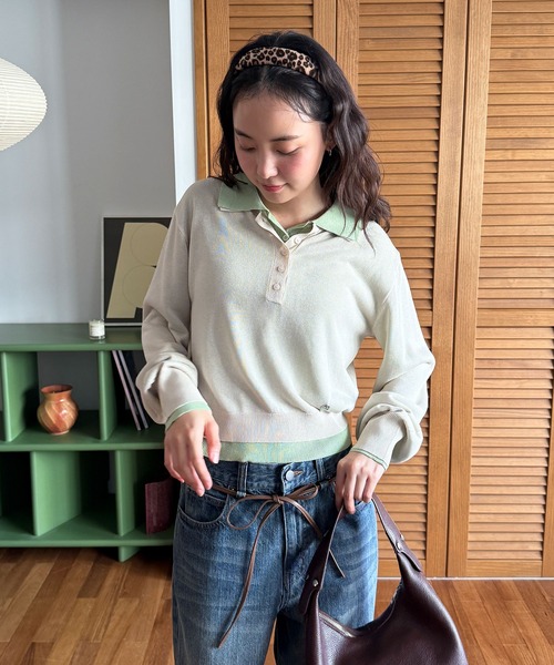 MUHET(ミュエータ)の「【set item】sheer layered knit polo shirt / シアーレイヤードポロニットセット(ポロシャツ・レディース・アイボリー/グレー/ブラウン/ネイビー・FREE)」の10枚目の写真