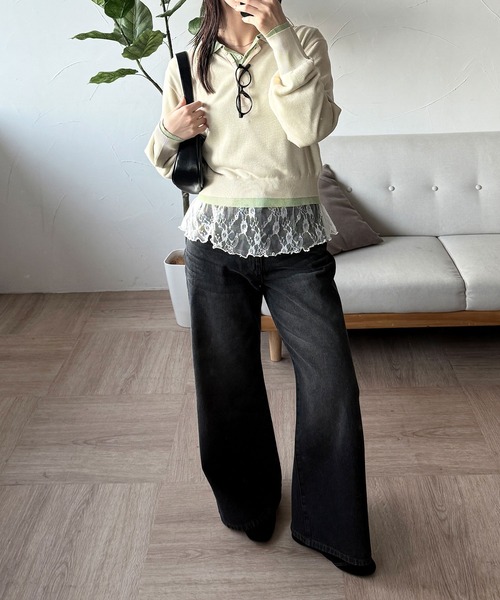 MUHET(ミュエータ)の「【set item】sheer layered knit polo shirt / シアーレイヤードポロニットセット(ポロシャツ・レディース・アイボリー/グレー/ブラウン/ネイビー・FREE)」の11枚目の写真