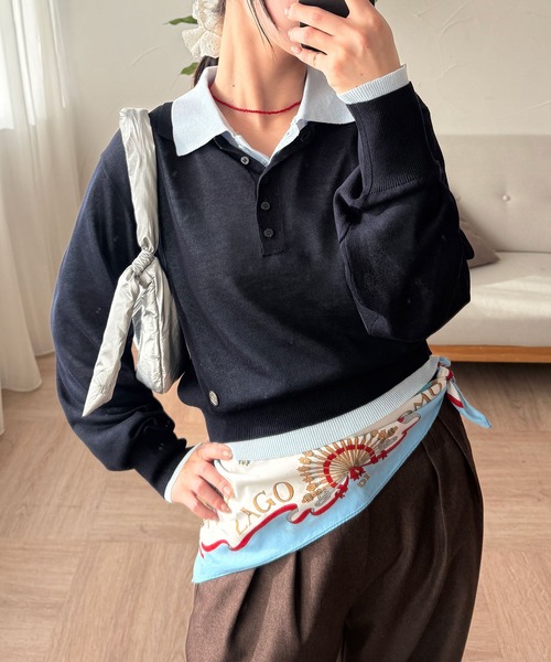 MUHET(ミュエータ)の「【set item】sheer layered knit polo shirt / シアーレイヤードポロニットセット(ポロシャツ・レディース・アイボリー/グレー/ブラウン/ネイビー・FREE)」の13枚目の写真