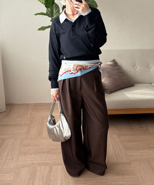 MUHET(ミュエータ)の「【set item】sheer layered knit polo shirt / シアーレイヤードポロニットセット(ポロシャツ・レディース・アイボリー/グレー/ブラウン/ネイビー・FREE)」の14枚目の写真