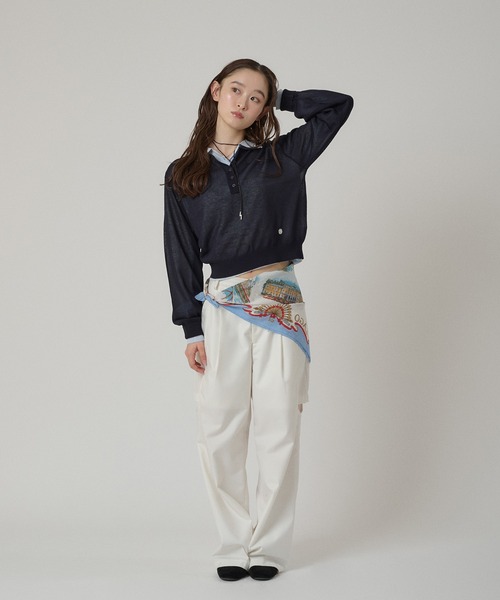MUHET(ミュエータ)の「【set item】sheer layered knit polo shirt / シアーレイヤードポロニットセット(ポロシャツ・レディース・アイボリー/グレー/ブラウン/ネイビー・FREE)」の19枚目の写真