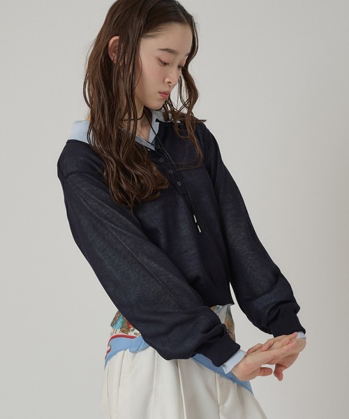 MUHET(ミュエータ)の「【set item】sheer layered knit polo shirt / シアーレイヤードポロニットセット(ポロシャツ・レディース・アイボリー/グレー/ブラウン/ネイビー・FREE)」の17枚目の写真