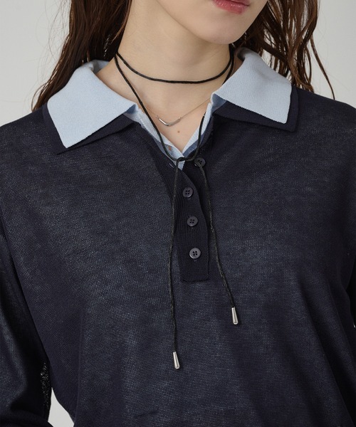 MUHET(ミュエータ)の「【set item】sheer layered knit polo shirt / シアーレイヤードポロニットセット(ポロシャツ・レディース・アイボリー/グレー/ブラウン/ネイビー・FREE)」の15枚目の写真