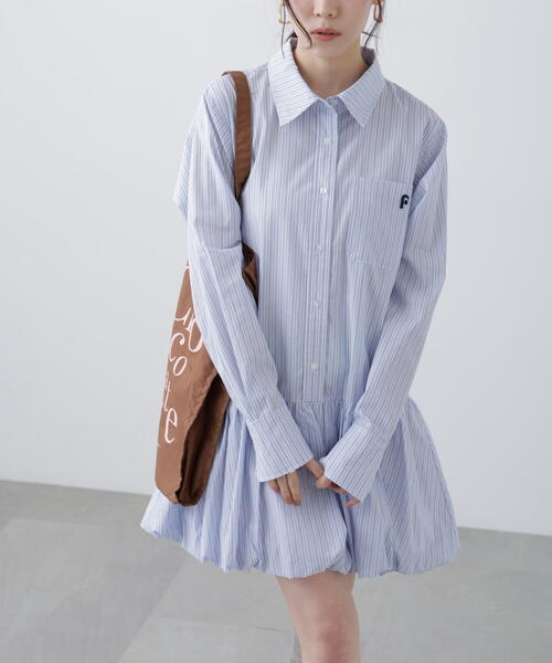 FREE'S MART（フリーズマート）の「◆バルーンシャツミニワンピース（ワンピース・レディース・ホワイト/ブルー系その他・MEDIUM/SMALL）」の6枚目の写真