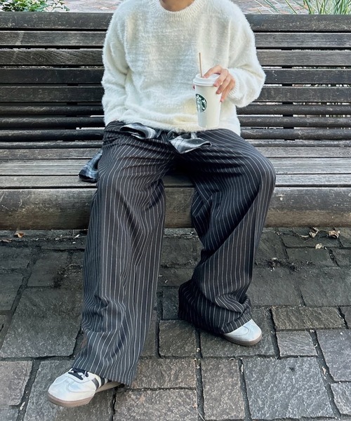 UNDERSTATEMENTs(アンダーステイトメント)の「【ユニセックス】アソートイージーワイドスラックス/ストライプ/チェック(スラックス・メンズ・ブラウン系その他3/アイボリー/グレー系その他/ネイビー系/ブラウン系その他2/チャコールグレー/ブラック系その他/ブルー系その他/グリーン系その他/グレー系その他2/ネイビー/モカ/ブラック/ホワイト系その他・SMALL/MEDIUM/X-SMALL/X-LARGE/LARGE)」の15枚目の写真