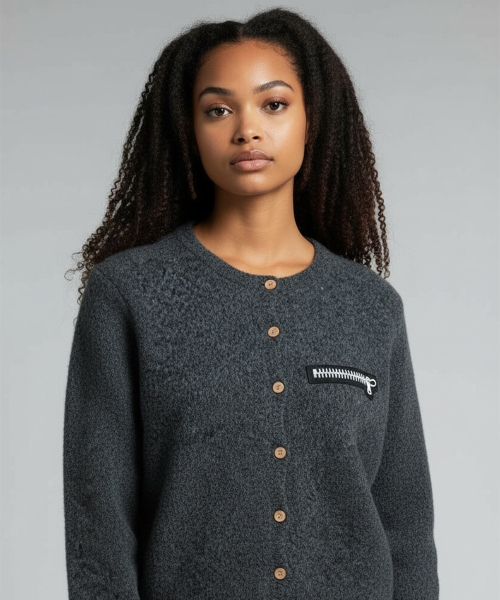 BORN SLIPPY(ボーンスリッピー)の「Soft Wool No-Heart Zip Cardigan (Gray)(カーディガン/ボレロ・レディース・その他・FREE)」の1枚目の写真