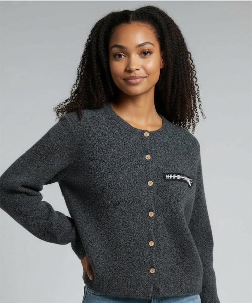 BORN SLIPPY(ボーンスリッピー)の「Soft Wool No-Heart Zip Cardigan (Gray)(カーディガン/ボレロ・レディース・その他・FREE)」の2枚目の写真