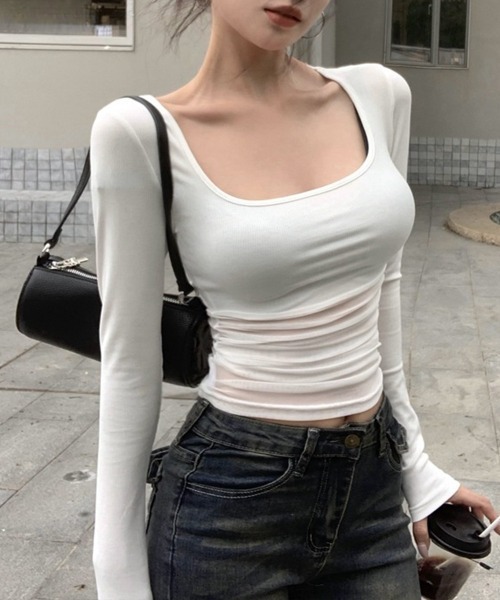Miniministore(ミニミニストア)の「チュール切り替え 長袖Tシャツレディース(Tシャツ/カットソー・レディース・ブラック/ホワイト・FREE)」の5枚目の写真