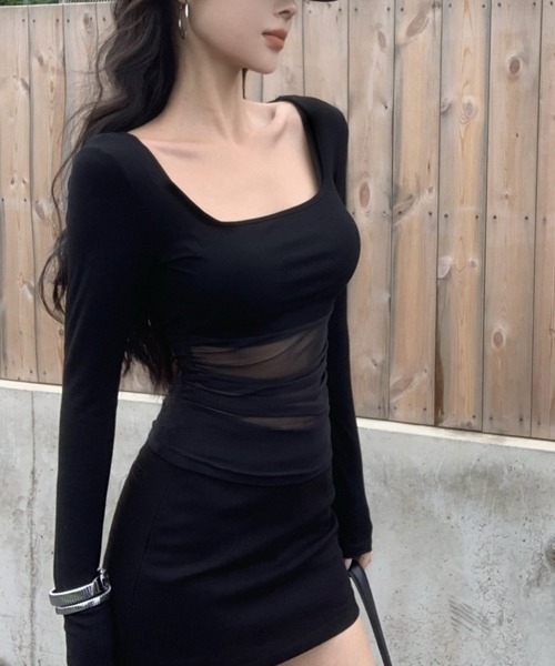 Miniministore(ミニミニストア)の「チュール切り替え 長袖Tシャツレディース(Tシャツ/カットソー・レディース・ブラック/ホワイト・FREE)」の9枚目の写真