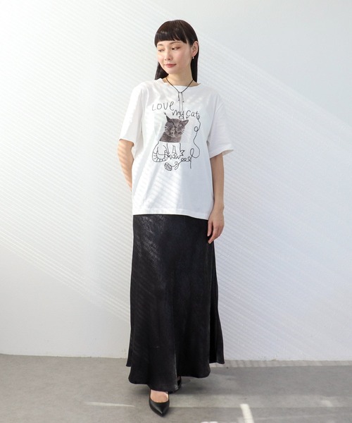 Three Four Time(スリーフォータイム)の「CAT落書き刺繍Tシャツ(Tシャツ/カットソー・レディース・オフホワイト/グレー・FREE)」の5枚目の写真