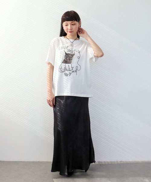 Three Four Time(スリーフォータイム)の「CAT落書き刺繍Tシャツ(Tシャツ/カットソー・レディース・オフホワイト/グレー・FREE)」の6枚目の写真